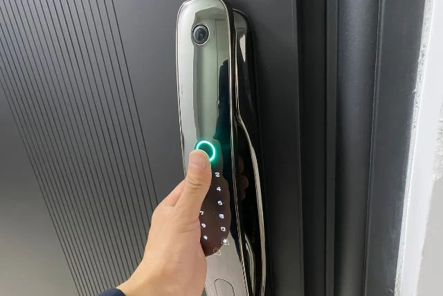 Biometric door lock in a business establishment.