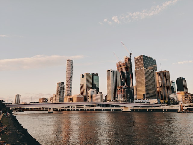 Photo of buildings near a river in Brisbane, Australia.