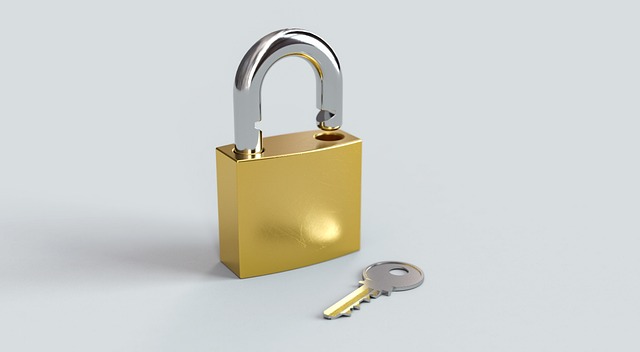 A padlock and key on a plain white background.