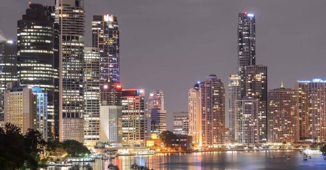 View of Brisbane skyline at night.