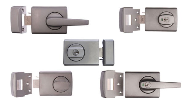 Various types of deadlatches including sindle and double cylinder models.