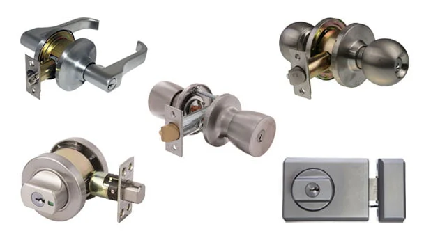Various door locks including deadlatch, door knows, deadbolt and door handle with lock