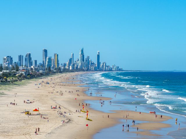 View of beach at Surfers Paradise on the Gold Coast