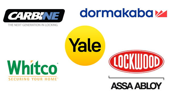 Top lock & security brands that we work with including Carbine, Dormakaba, Yale, Whitco & Lockwood